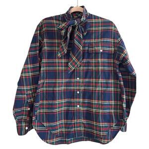 RALPH LAUREN Vintage Plaid Flannel Neck Bow-Tie Preppy Academia 90s Shirt - Sz 6
